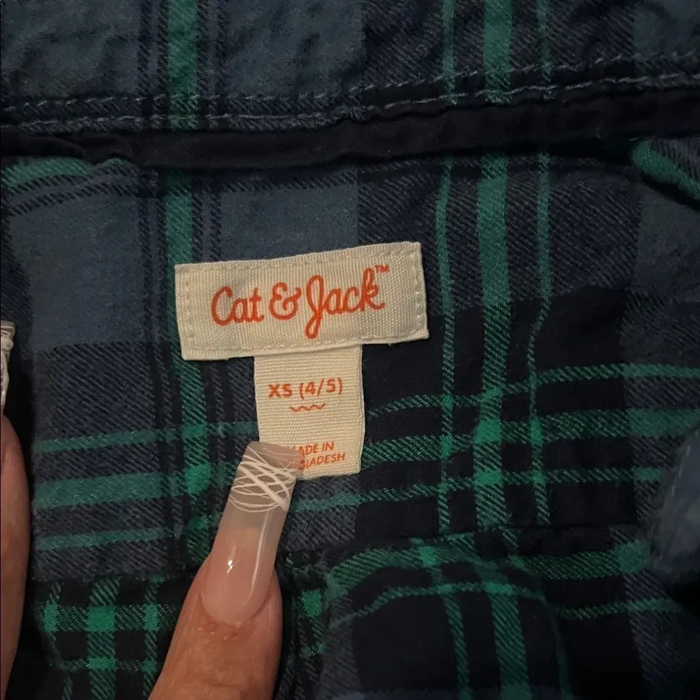 Cat & Jack Navy and Teal Plaid Button-Down Shirt